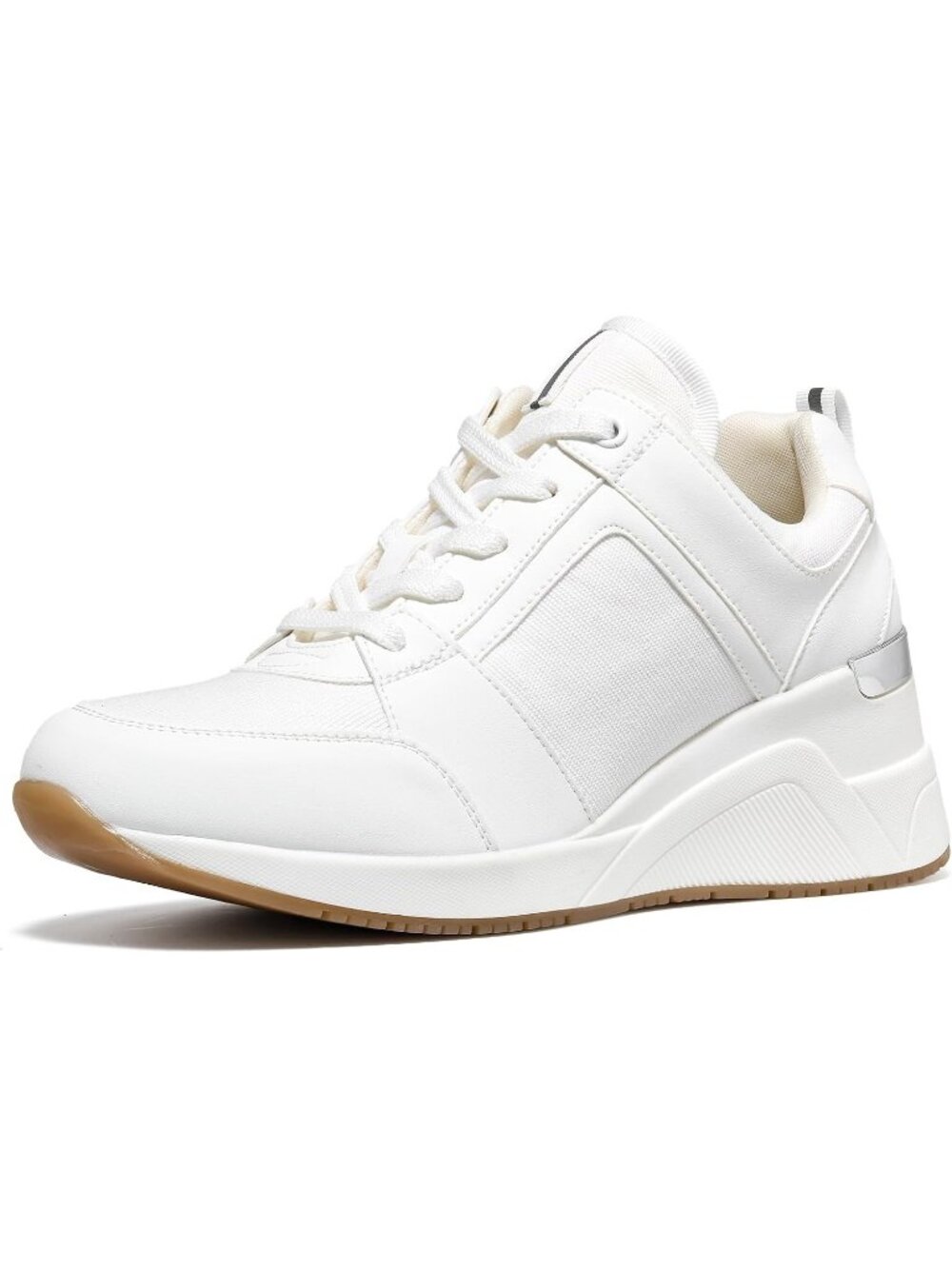 Women's White Lightweight Lace-Up Wedge Chunky Platform Design Fashion Sneakers